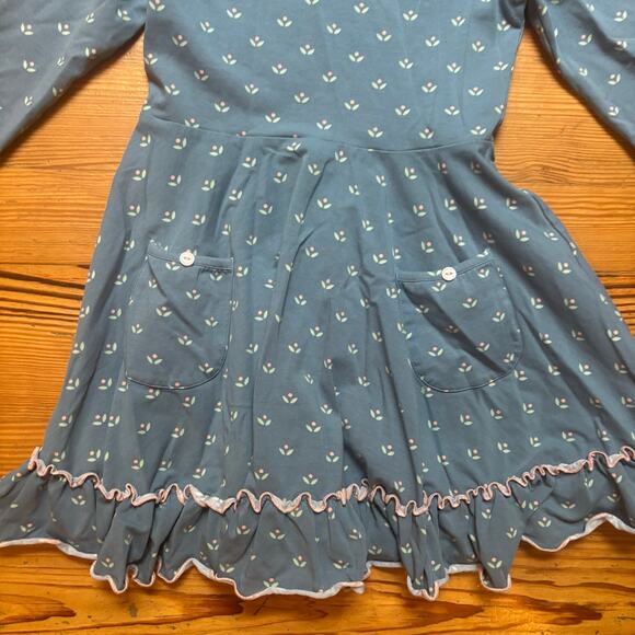 Serendipity Shrimp and Grits blue vintage floral long sleeve girls dress SIZE 7 - Picture 2 of 6
